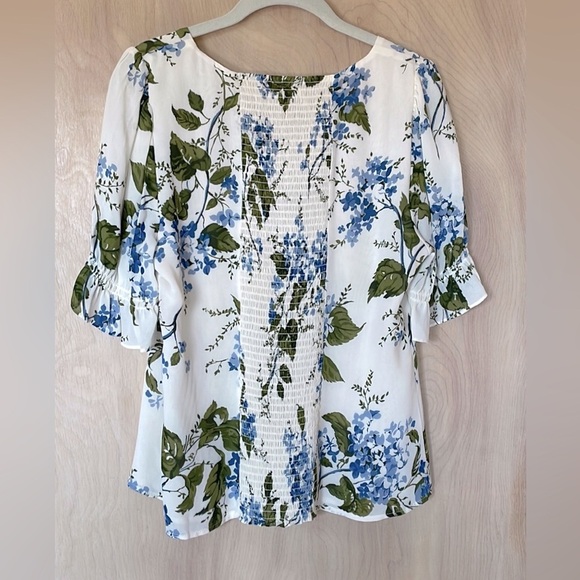 Reformation Constance Top Blue White Floral Puff Sleeve Blouse Size 12 - Picture 7 of 14